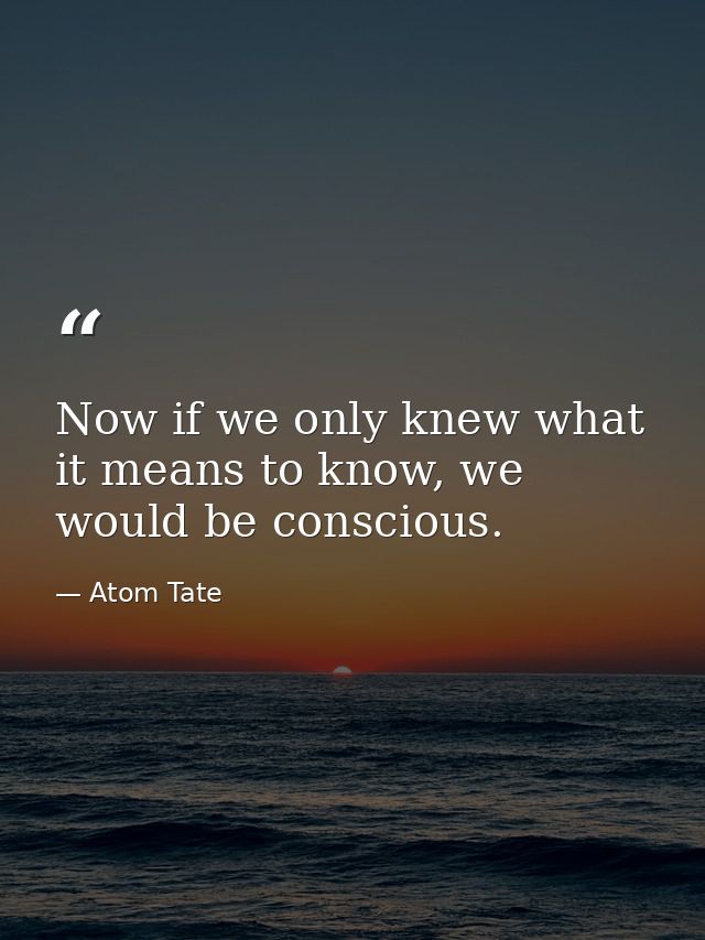 Now if we only knew what it means to know, we would be conscious. — Atom Tate