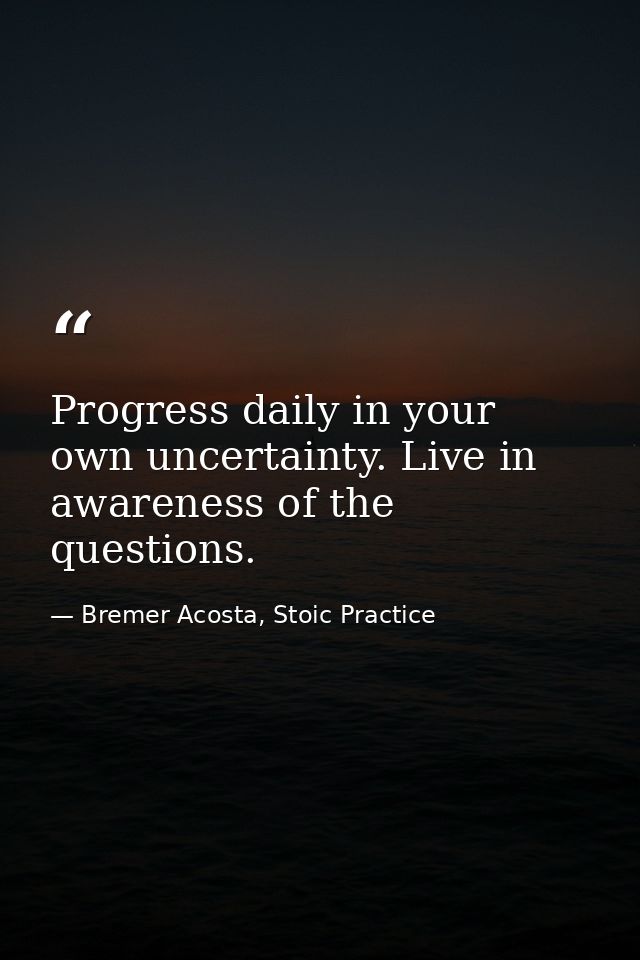 Progress daily in your own uncertainty. Live in awareness of the questions. — Bremer Acosta, Stoic Practice