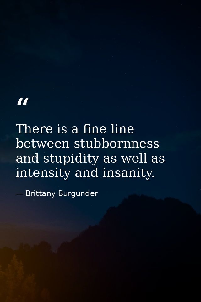 There is a fine line between stubbornness and stupidity as well as intensity and insanity. — Brittany Burgunder