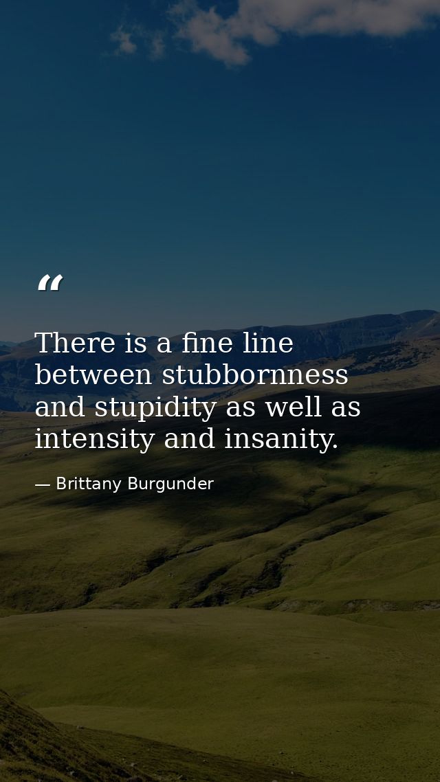 There is a fine line between stubbornness and stupidity as well as intensity and insanity. — Brittany Burgunder
