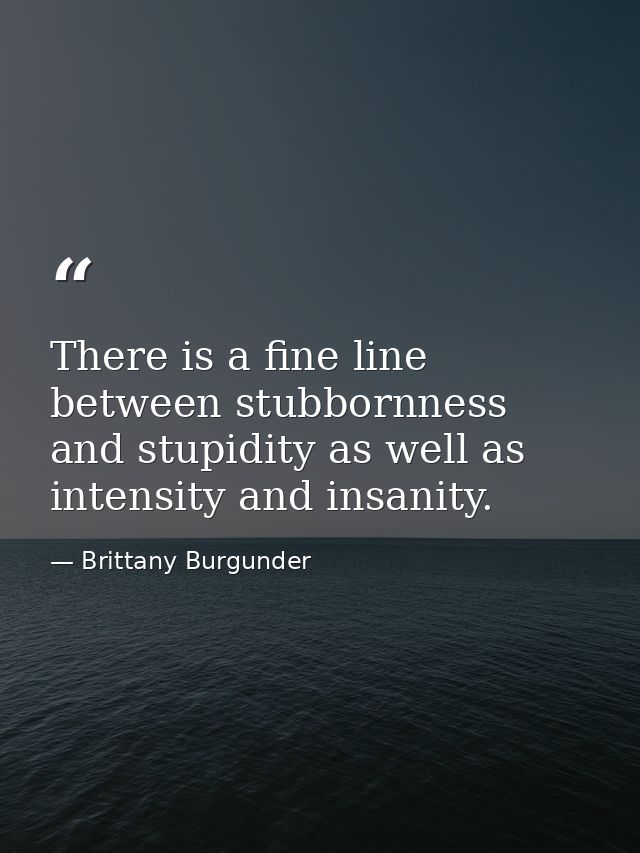 There is a fine line between stubbornness and stupidity as well as intensity and insanity. — Brittany Burgunder