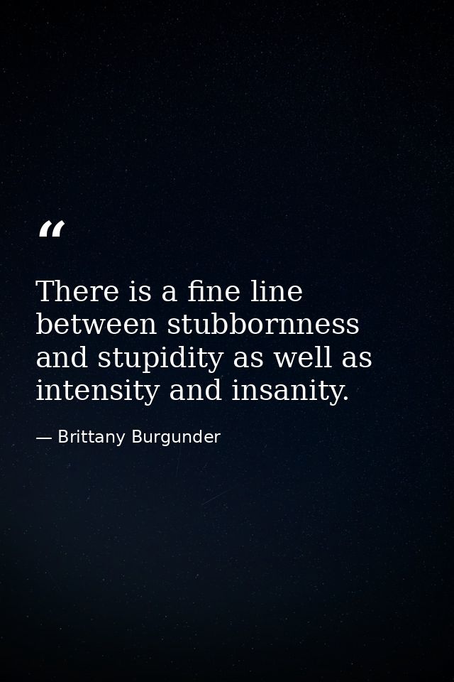 There is a fine line between stubbornness and stupidity as well as intensity and insanity. — Brittany Burgunder