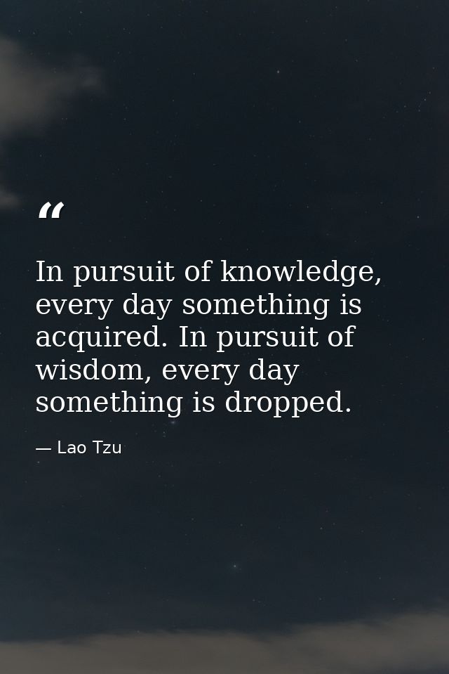 In pursuit of knowledge, every day something is acquired. In pursuit of wisdom, every day something is dropped. — Lao Tzu