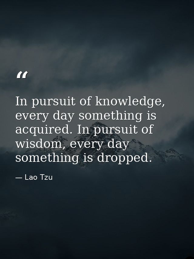 In pursuit of knowledge, every day something is acquired. In pursuit of wisdom, every day something is dropped. — Lao Tzu