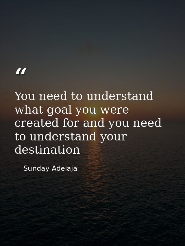 You need to understand what goal you were created for and you need to understand your destination — Sunday Adelaja