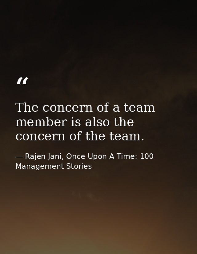 The concern of a team member is also the concern of the team. — Rajen Jani, Once Upon A Time: 100 Management Stories
