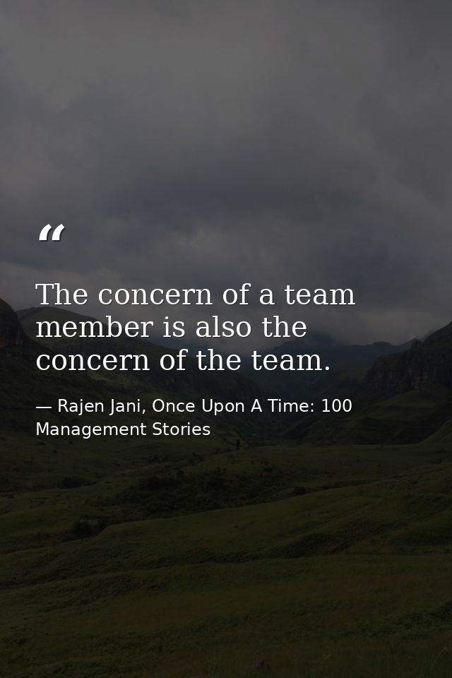 The concern of a team member is also the concern of the team. — Rajen Jani, Once Upon A Time: 100 Management Stories