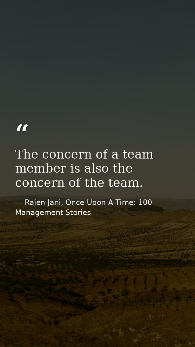 The concern of a team member is also the concern of the team. — Rajen Jani, Once Upon A Time: 100 Management Stories