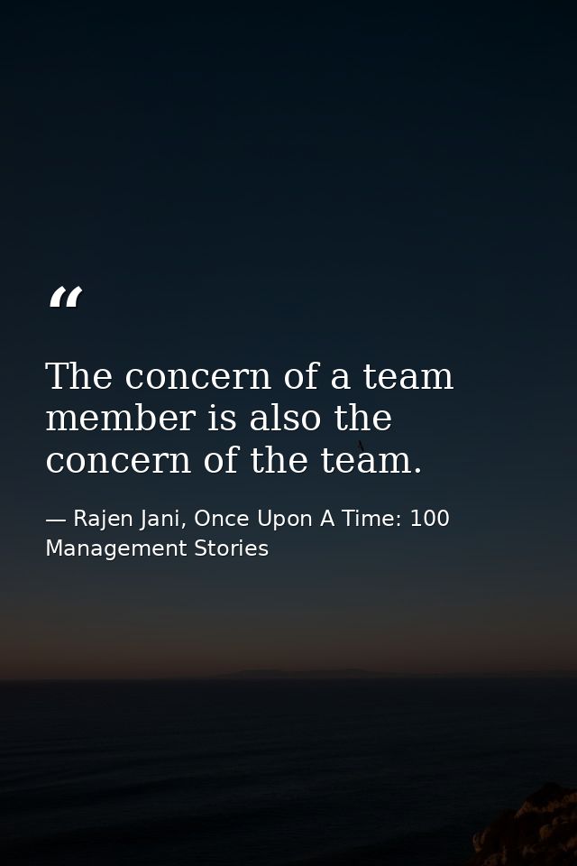 The concern of a team member is also the concern of the team. — Rajen Jani, Once Upon A Time: 100 Management Stories