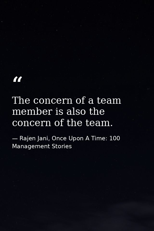 The concern of a team member is also the concern of the team. — Rajen Jani, Once Upon A Time: 100 Management Stories