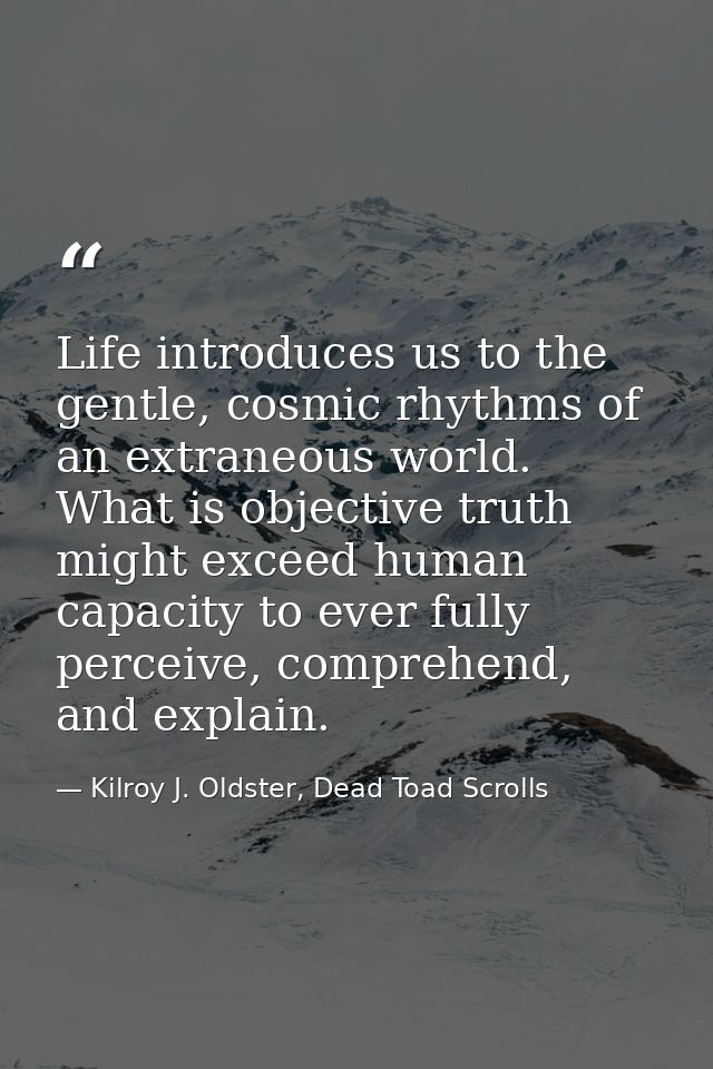 Life introduces us to the gentle, cosmic rhythms of an extraneous world. What is objective truth might exceed human capa — Kilroy J. Oldster, Dead Toad Scrolls