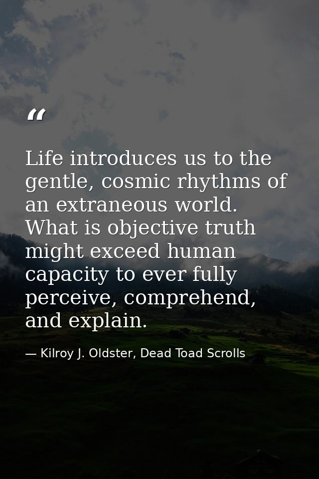 Life introduces us to the gentle, cosmic rhythms of an extraneous world. What is objective truth might exceed human capa — Kilroy J. Oldster, Dead Toad Scrolls