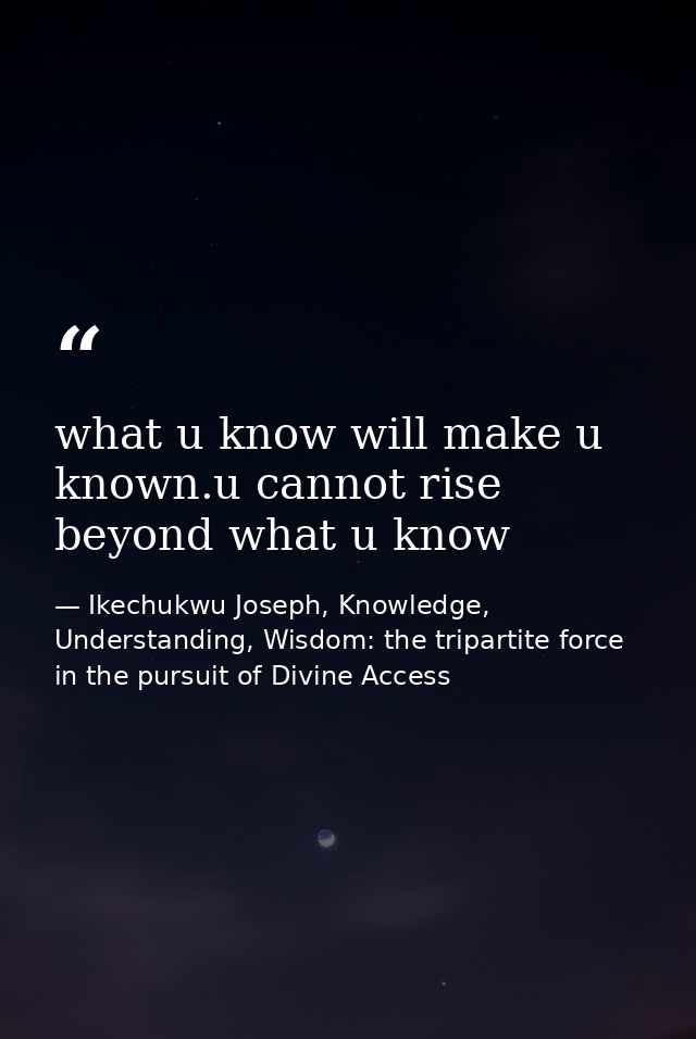 what u know will make u known.u cannot rise beyond what u know — Ikechukwu Joseph, Knowledge, Understanding, Wisdom: the tripartite force in the pursuit of Divine Access