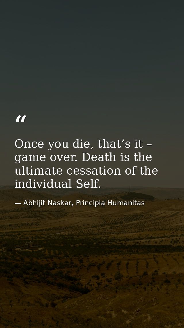 Once you die, that’s it – game over. Death is the ultimate cessation of the individual Self. — Abhijit Naskar, Principia Humanitas