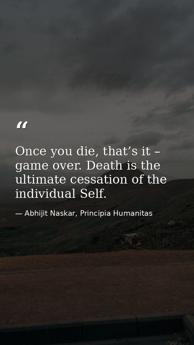 Once you die, that’s it – game over. Death is the ultimate cessation of the individual Self. — Abhijit Naskar, Principia Humanitas