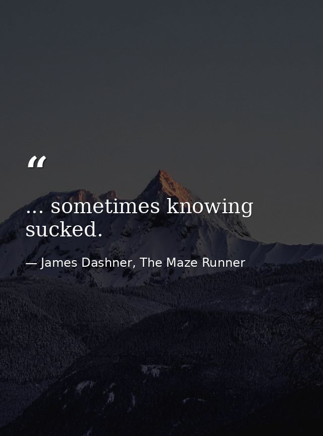 ... sometimes knowing sucked. — James Dashner, The Maze Runner