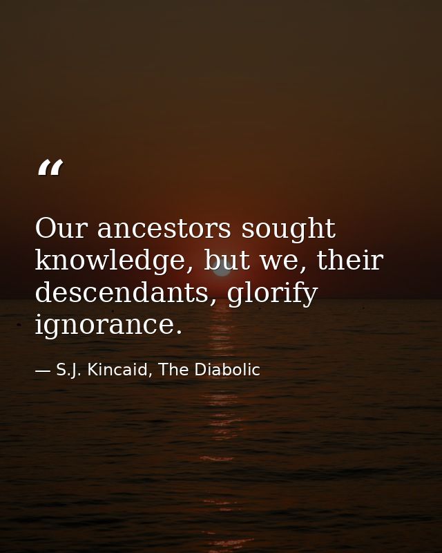 Our ancestors sought knowledge, but we, their descendants, glorify ignorance. — S.J. Kincaid, The Diabolic