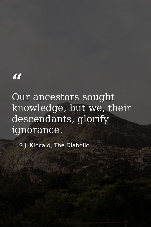 Our ancestors sought knowledge, but we, their descendants, glorify ignorance. — S.J. Kincaid, The Diabolic
