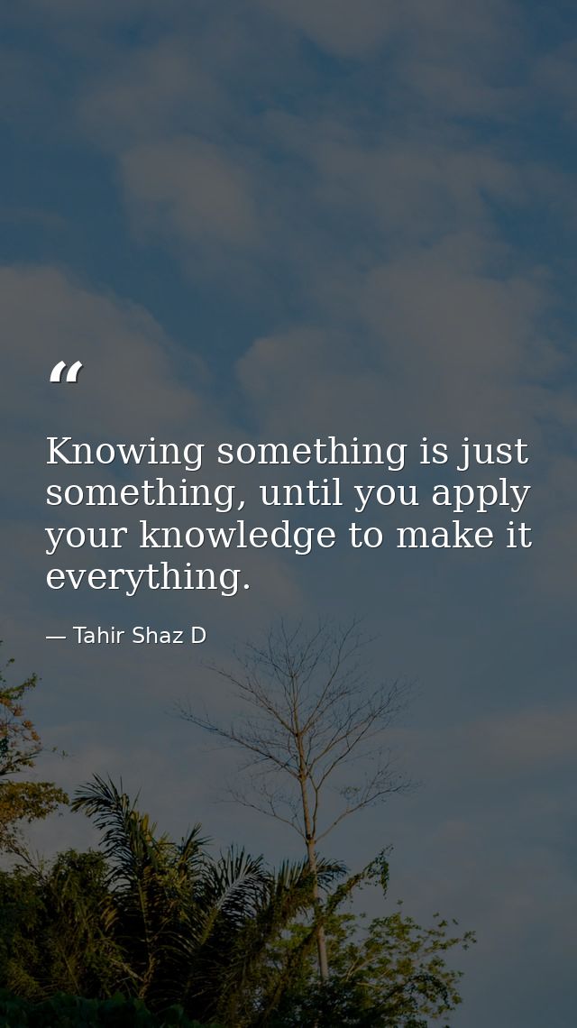 Knowing something is just something, until you apply your knowledge to make it everything. — Tahir Shaz D