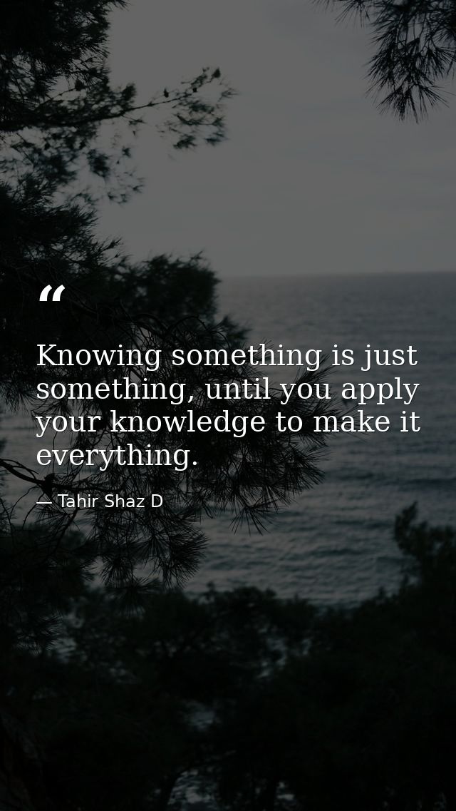 Knowing something is just something, until you apply your knowledge to make it everything. — Tahir Shaz D