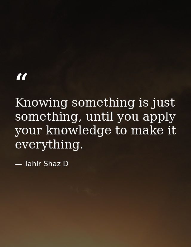Knowing something is just something, until you apply your knowledge to make it everything. — Tahir Shaz D