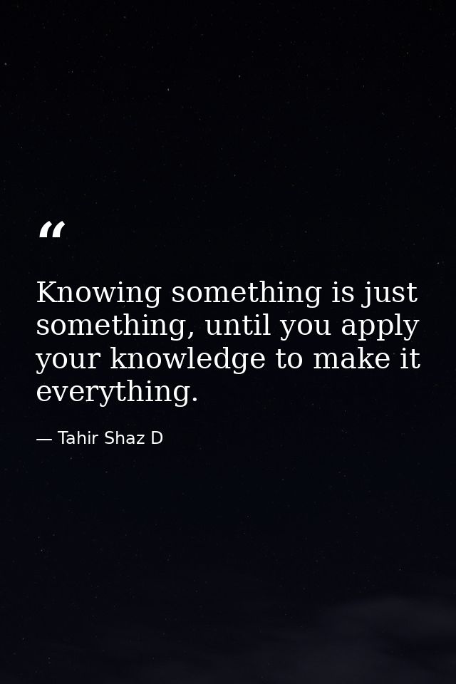 Knowing something is just something, until you apply your knowledge to make it everything. — Tahir Shaz D