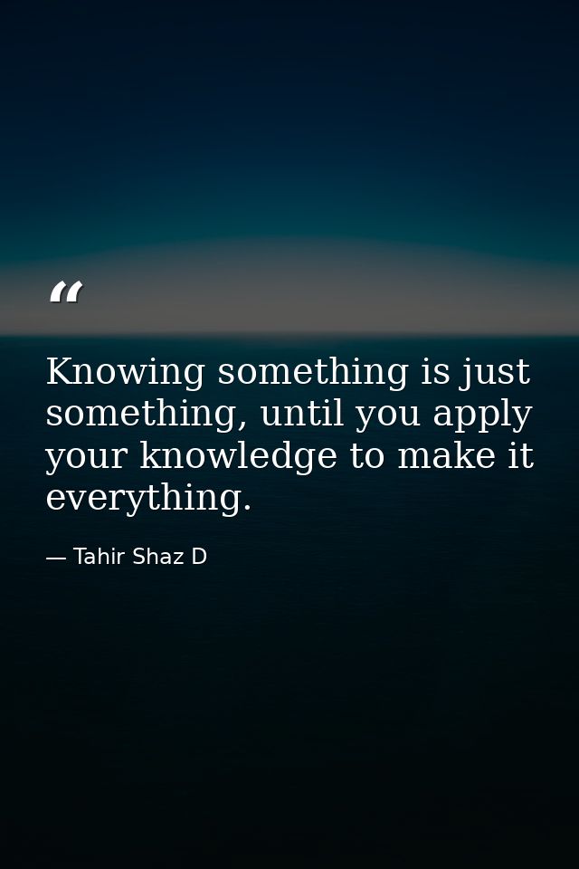 Knowing something is just something, until you apply your knowledge to make it everything. — Tahir Shaz D
