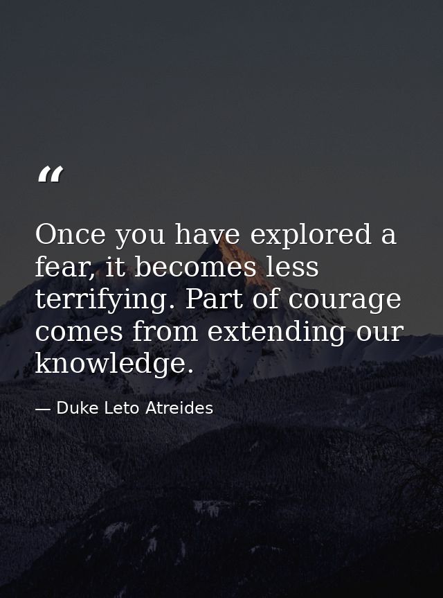 Once you have explored a fear, it becomes less terrifying. Part of courage comes from extending our knowledge. — Duke Leto Atreides