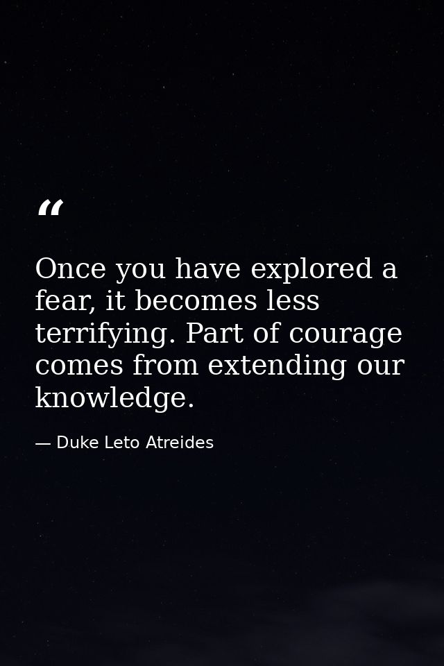 Once you have explored a fear, it becomes less terrifying. Part of courage comes from extending our knowledge. — Duke Leto Atreides
