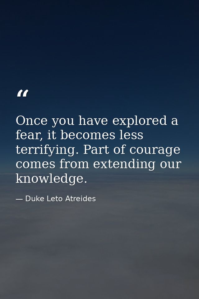 Once you have explored a fear, it becomes less terrifying. Part of courage comes from extending our knowledge. — Duke Leto Atreides