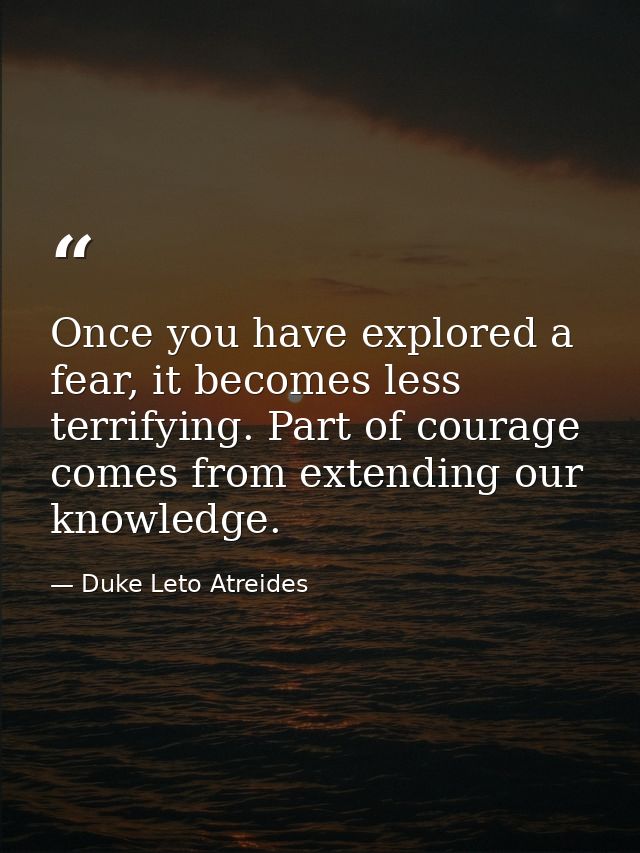 Once you have explored a fear, it becomes less terrifying. Part of courage comes from extending our knowledge. — Duke Leto Atreides