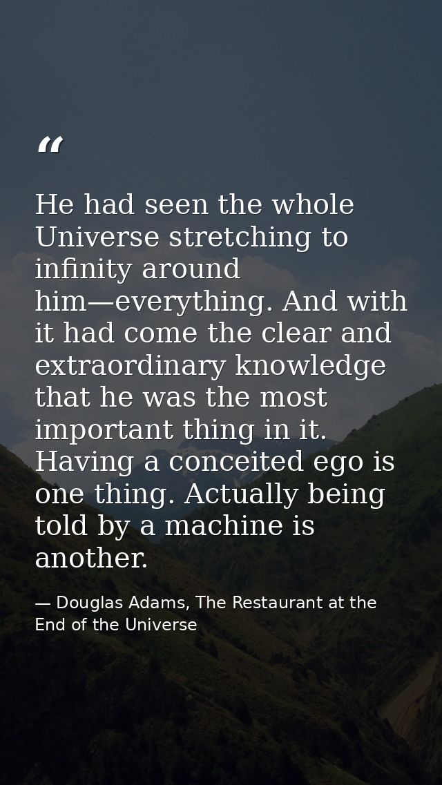 He had seen the whole Universe stretching to infinity around him—everything. And with it had come the clear and extraord — Douglas Adams, The Restaurant at the End of the Universe