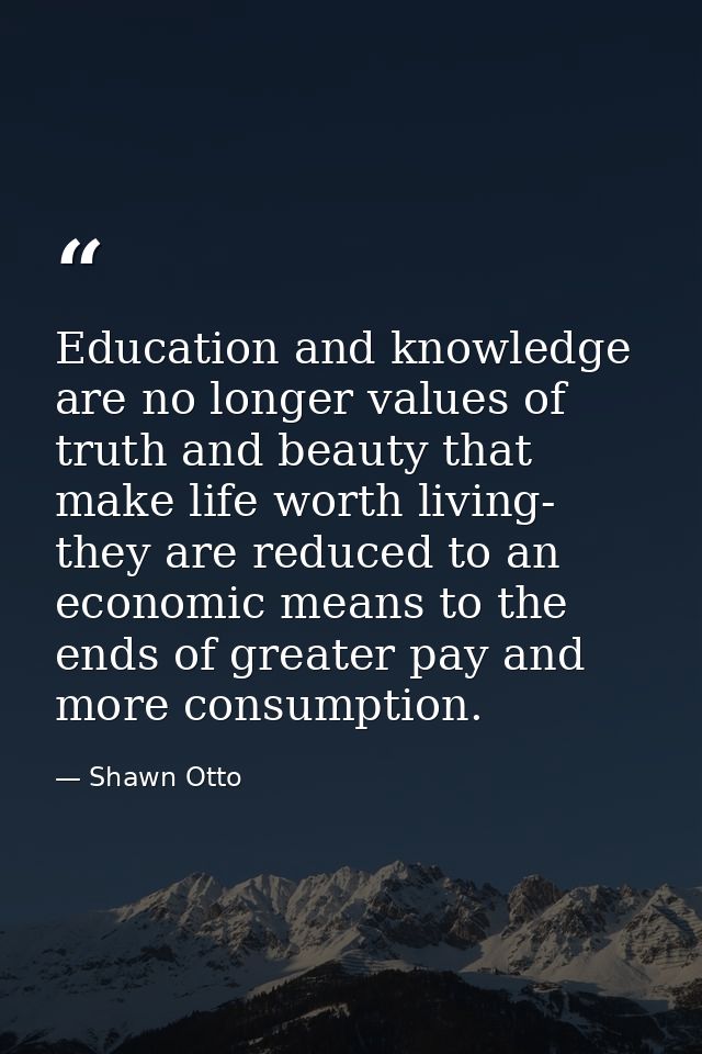 Education and knowledge are no longer values of truth and beauty that make life worth living- they are reduced to an eco — Shawn Otto