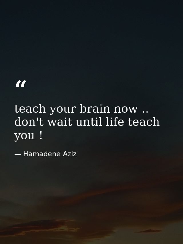 teach your brain now .. don't wait until life teach you ! — Hamadene Aziz