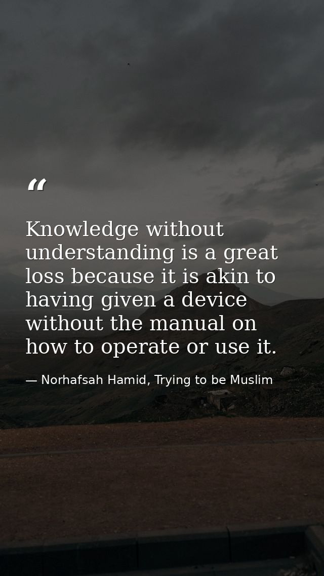 Knowledge without understanding is a great loss because it is akin to having given a device without the manual on how to — Norhafsah Hamid, Trying to be Muslim