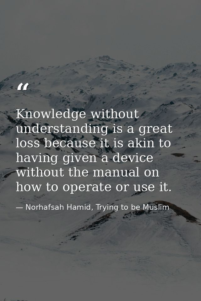 Knowledge without understanding is a great loss because it is akin to having given a device without the manual on how to — Norhafsah Hamid, Trying to be Muslim