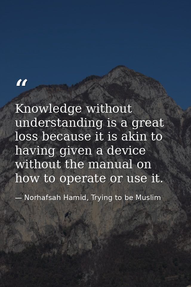 Knowledge without understanding is a great loss because it is akin to having given a device without the manual on how to — Norhafsah Hamid, Trying to be Muslim