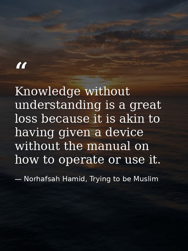 Knowledge without understanding is a great loss because it is akin to having given a device without the manual on how to — Norhafsah Hamid, Trying to be Muslim
