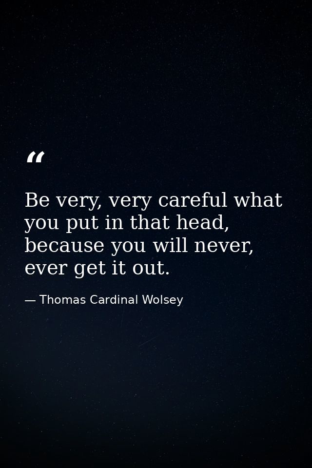 Be very, very careful what you put in that head, because you will never, ever get it out. — Thomas Cardinal Wolsey