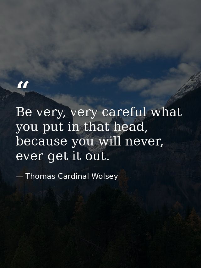 Be very, very careful what you put in that head, because you will never, ever get it out. — Thomas Cardinal Wolsey