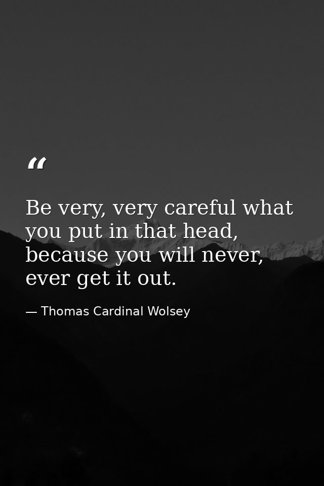 Be very, very careful what you put in that head, because you will never, ever get it out. — Thomas Cardinal Wolsey