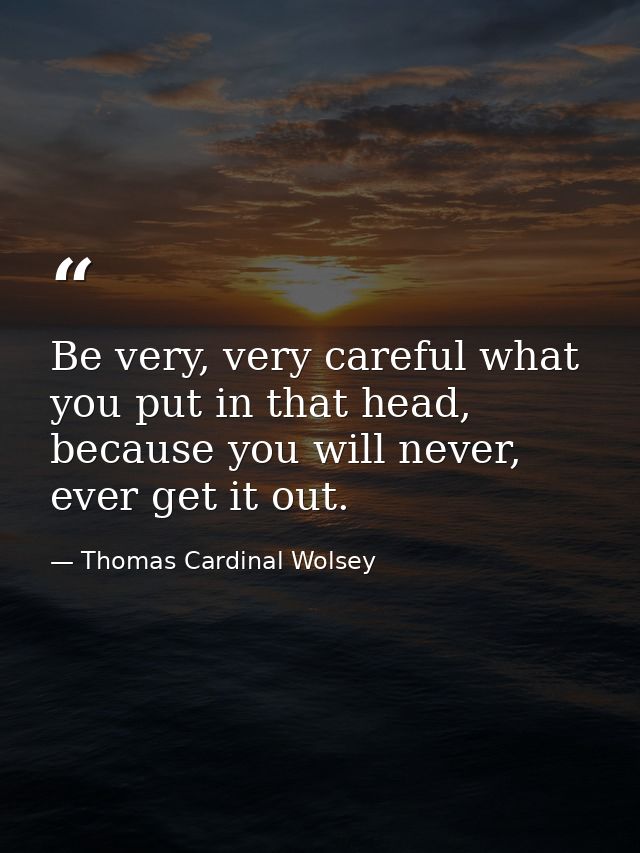 Be very, very careful what you put in that head, because you will never, ever get it out. — Thomas Cardinal Wolsey