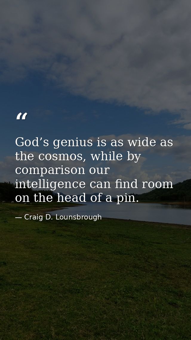 God’s genius is as wide as the cosmos, while by comparison our intelligence can find room on the head of a pin. — Craig D. Lounsbrough