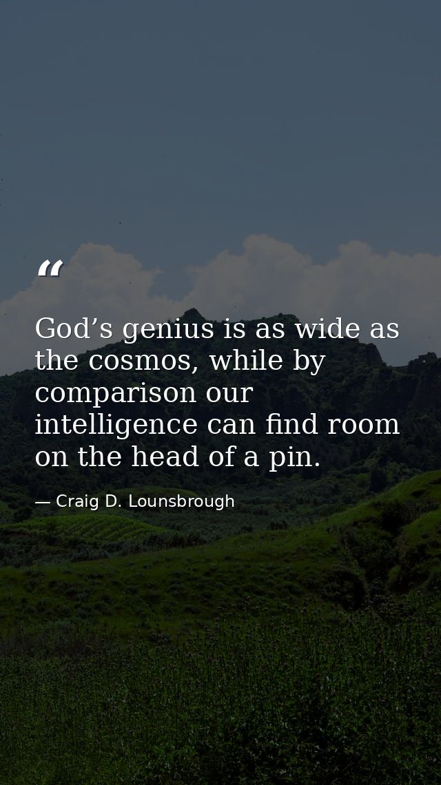 God’s genius is as wide as the cosmos, while by comparison our intelligence can find room on the head of a pin. — Craig D. Lounsbrough
