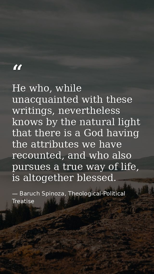 He who, while unacquainted with these writings, nevertheless knows by the natural light that there is a God having the a — Baruch Spinoza, Theological-Political Treatise