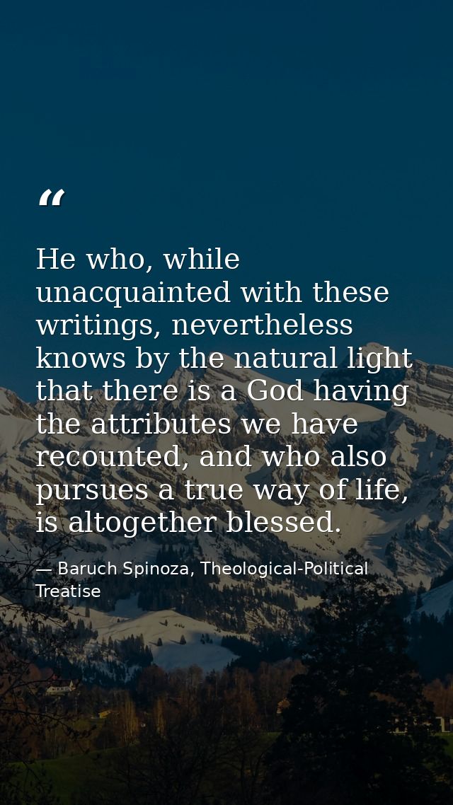 He who, while unacquainted with these writings, nevertheless knows by the natural light that there is a God having the a — Baruch Spinoza, Theological-Political Treatise