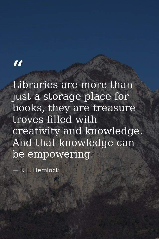 Libraries are more than just a storage place for books, they are treasure troves filled with creativity and knowledge. A — R.L. Hemlock