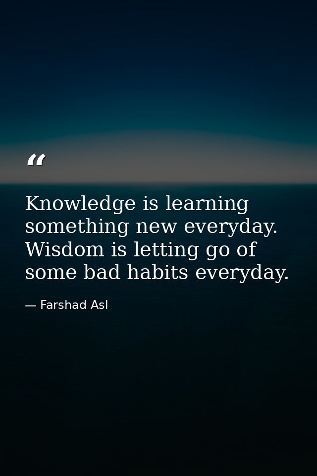 Knowledge is learning something new everyday. Wisdom is letting go of some bad habits everyday. — Farshad Asl