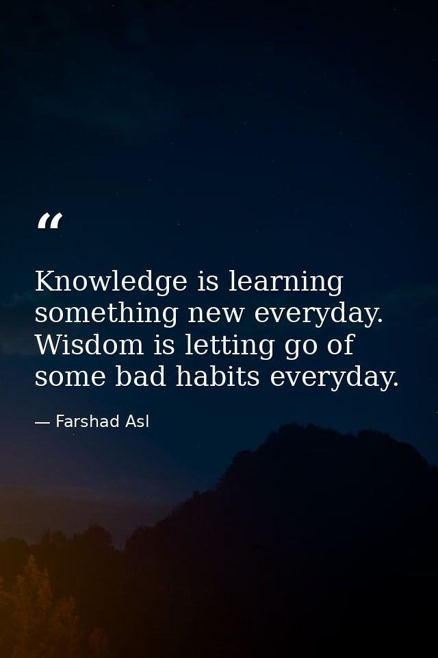 Knowledge is learning something new everyday. Wisdom is letting go of some bad habits everyday. — Farshad Asl