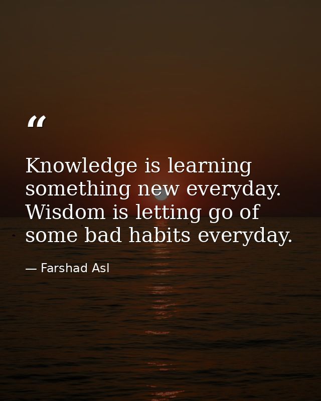 Knowledge is learning something new everyday. Wisdom is letting go of some bad habits everyday. — Farshad Asl